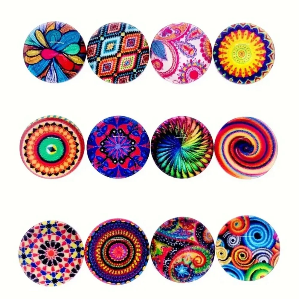 DIY Boho Mandela Glass Cabochons, 6 Random Pairs